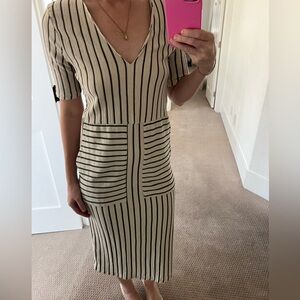 ZARA Lightweight Deep V- Midi Length Dress SMALL